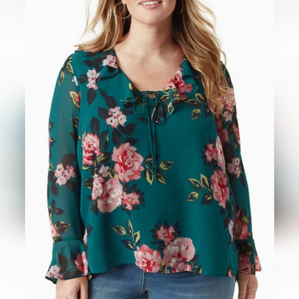 Jessica Simpson Teal Floral Blouse